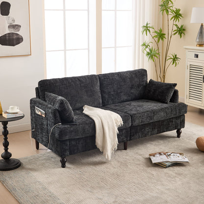 Chenille 2 Seater Sofa With LED Light, USB Charging Port, And Storage Bag