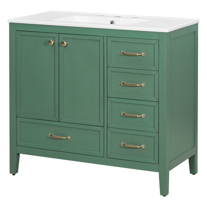 Elegant Vintage Bathroom Vanity With Sink And Soft Closing Door, 4 Drawers Of Different Sizes Frame