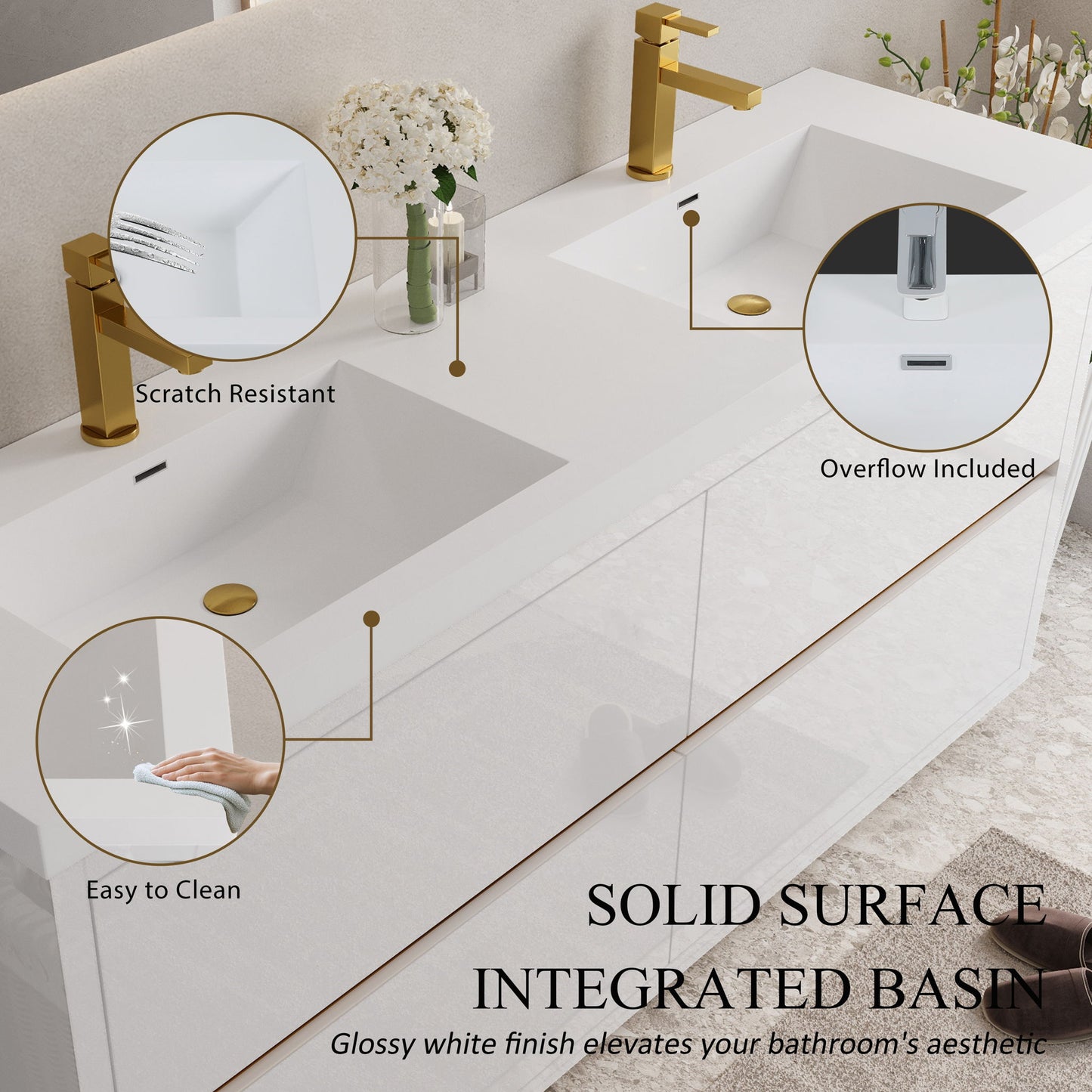 Bathin Freestanding Bathroom Vanity With Double Sinks, Bathroom Storage Vanity Cabinet With Stone Resin Countertop And Soft Close Drawers