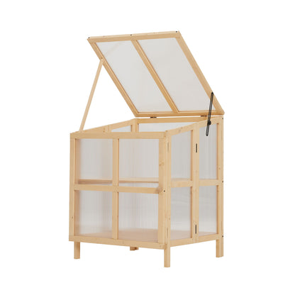 2 Tier Foldable Cold Frame Greenhouse, Portable Wooden Greenhouse Garden Cold Frame Raised Planter Box With Shelves - Natural Wood