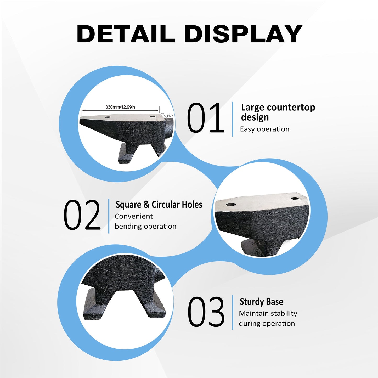 66Lbs Cast Steel Anvil, High Hardness Rugged Round Horn Anvil smith, Large Countertop And Stable Base, With Round And Square Hole, Metalsmith Tool For Bending And Shaping - Black