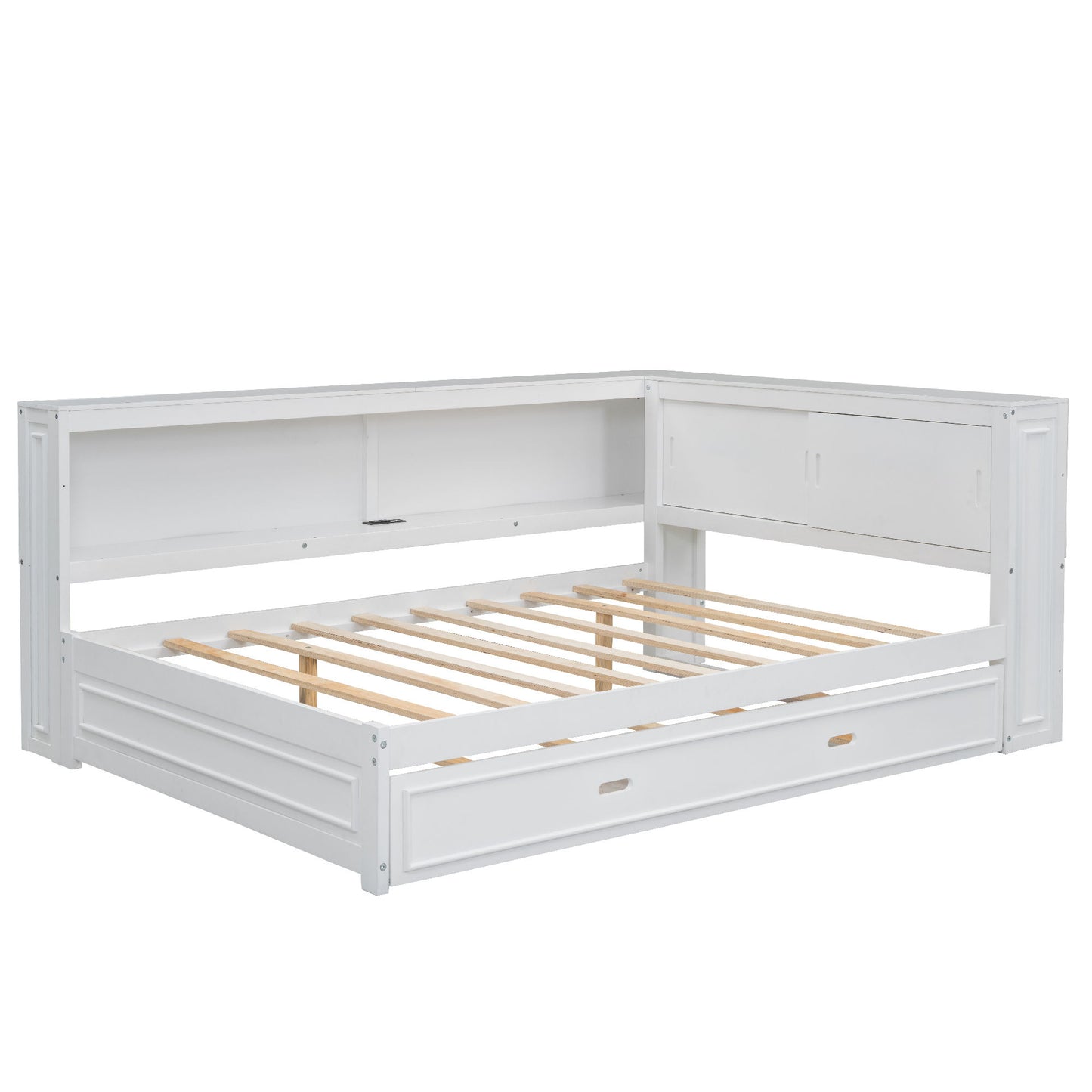 Daybed With Storage Shelves, LED, USB, And Trundle
