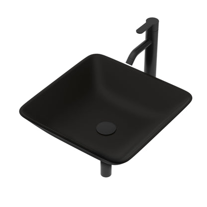 Artistic Vessel Sink With Faucet And Pop Up Drain - Matte Black