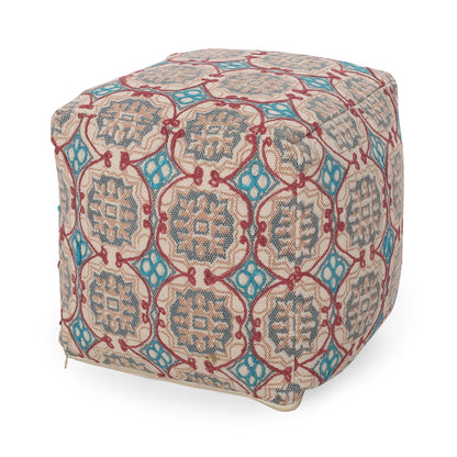 Amelia - Handcrafted Fabric Pouf, Rustic Elegance - Multicolored