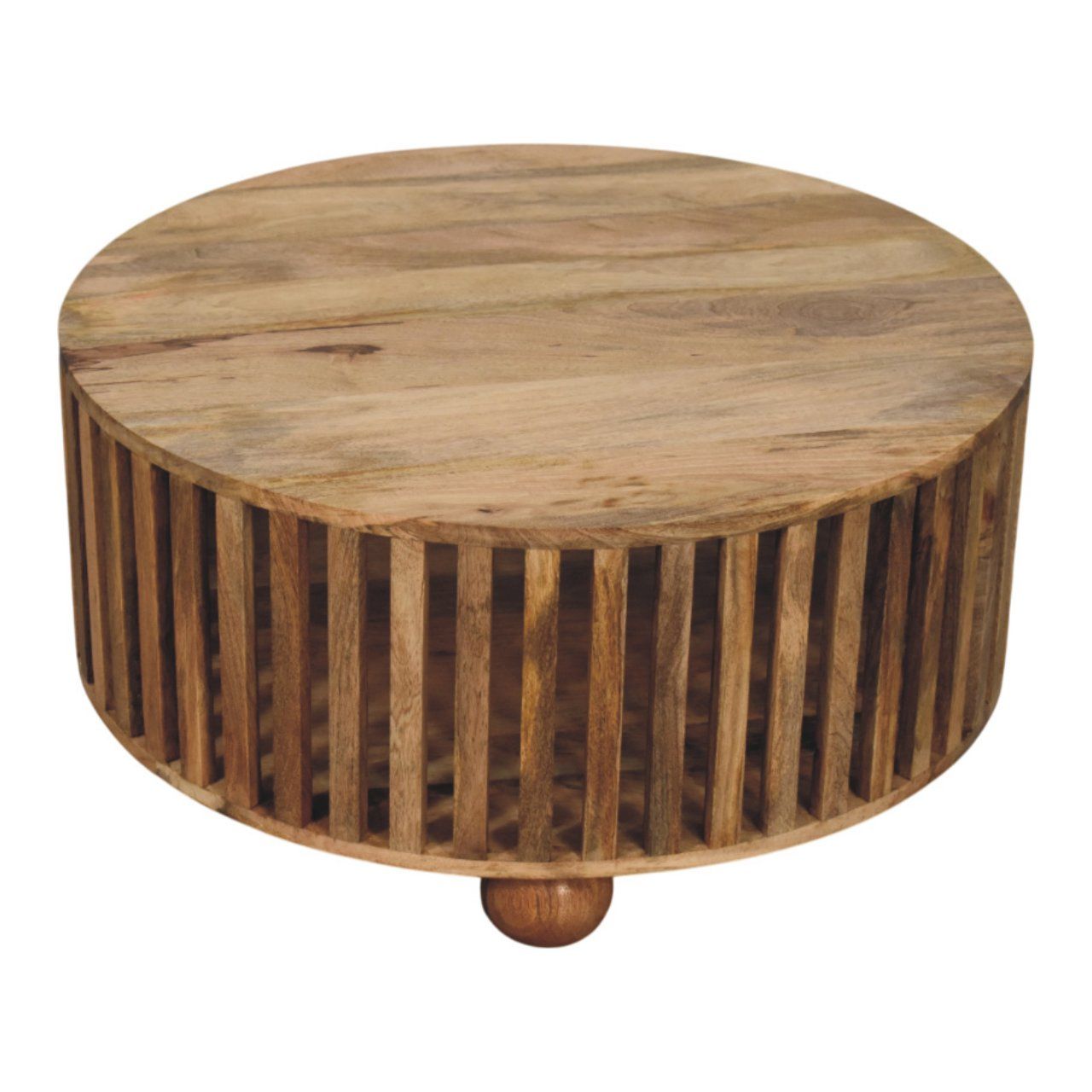 Slatted Round Coffee Table - Beige