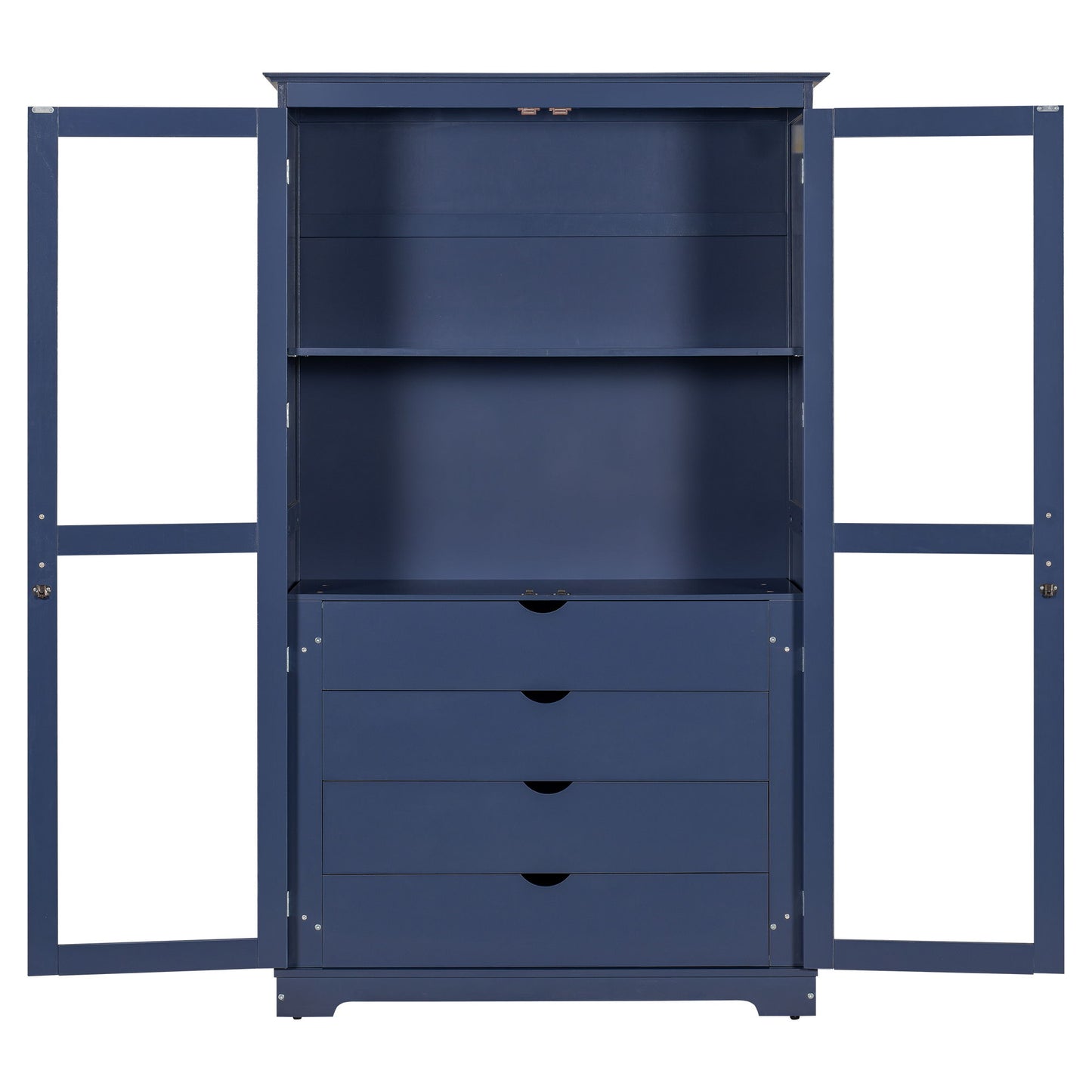 Kitchen Pantry, Freestanding Kitchen Storage Cabinet Display Cabinet With Glass Doors And 4 Built In Drawers For Living Room, Home Office - Blue