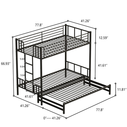 Twin Metal Pull Out Bunk Bed With Guardrail And Built In Ladder, Space Saving Convertible Frame For Bedroom - Black