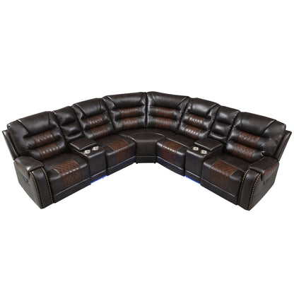 Manual Reclining Sectional Sofa Set, L Shaped Symmetrical Motion Sofa Corner Couch Sets With Storage Boxes, 4 Cup Holders And LED Light Strip For Living Room