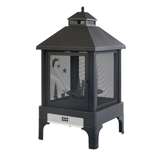 Heavy Duty Garden Metal Outdoor Heating Furnace Fire Pit With Rotating Tray - Black