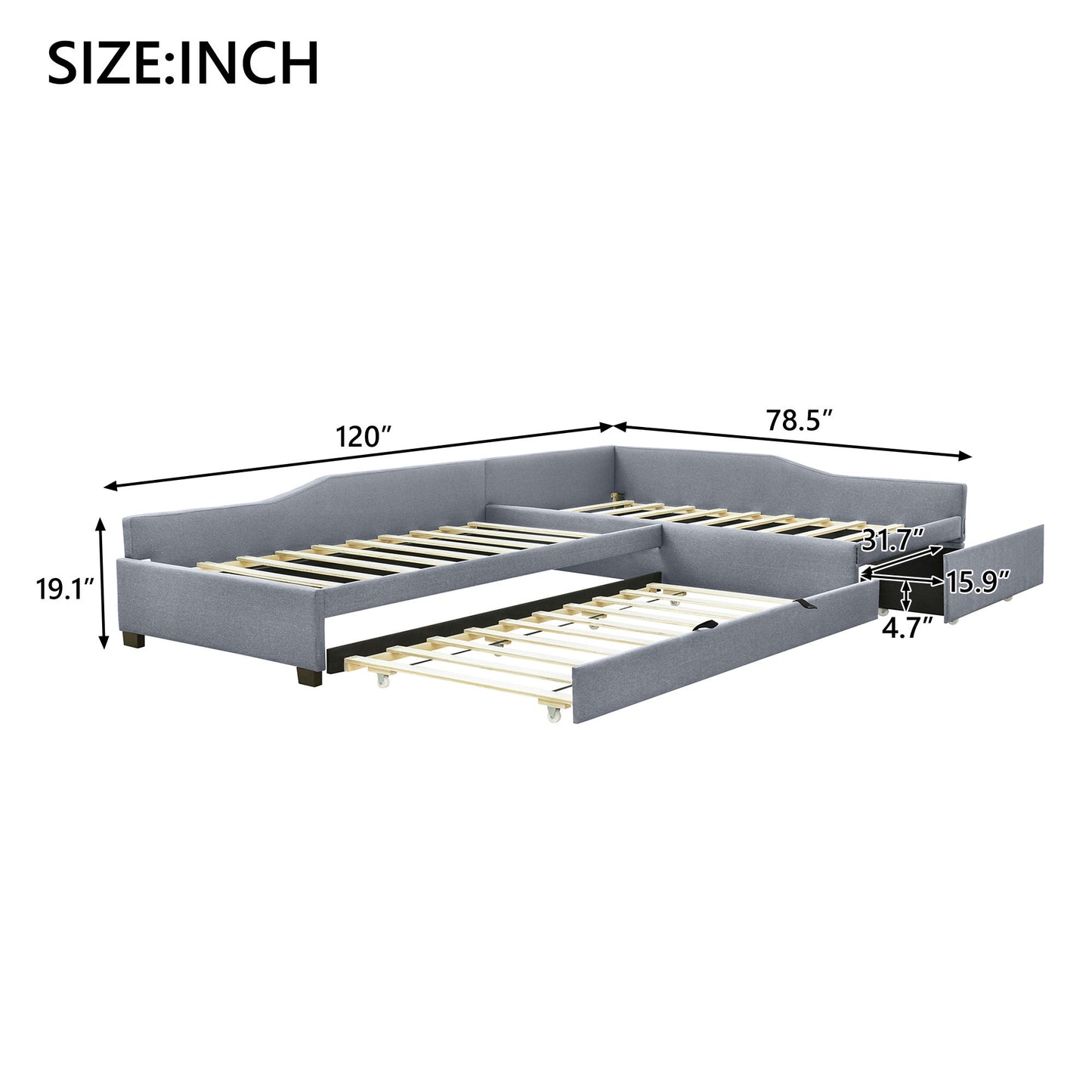 Upholstered Double Daybed With Trundle And Drawer