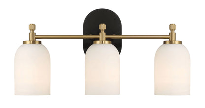 Meadows - 3 Lights Vanity Brush Bathroom Wall Light For Bathroom Over Mirror - Black / Gold / White