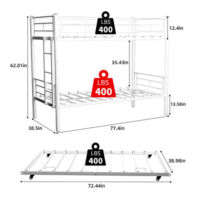 Metal Bunk Bed For Kids, Convertible Bedframe With Ladders & Guardrail