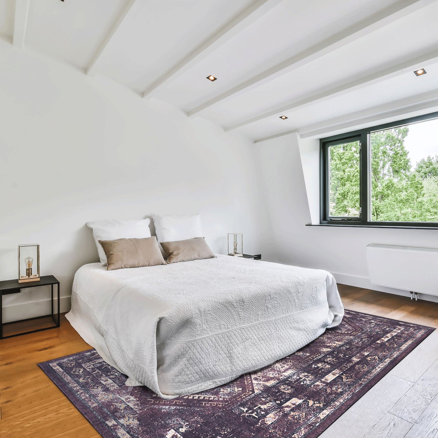 Maval - 8' X 10' Washable Area Rug - Black / Burgundy