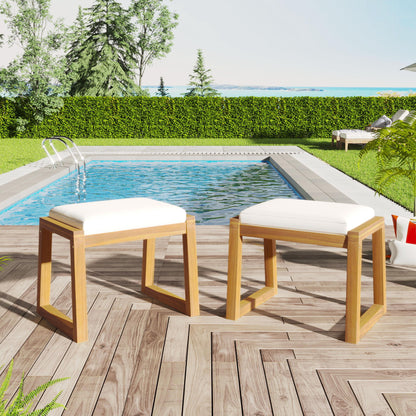Outdoor Dining Bench Patio Bench Frame Cushion - Teak / Beige