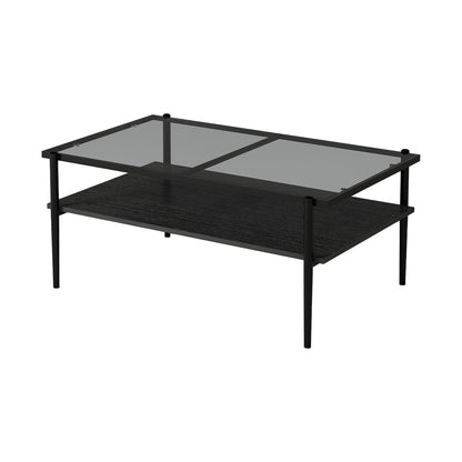 Rectangle Coffee Table With Tempered Glass Top And White Legs, Modern Table For Living Room