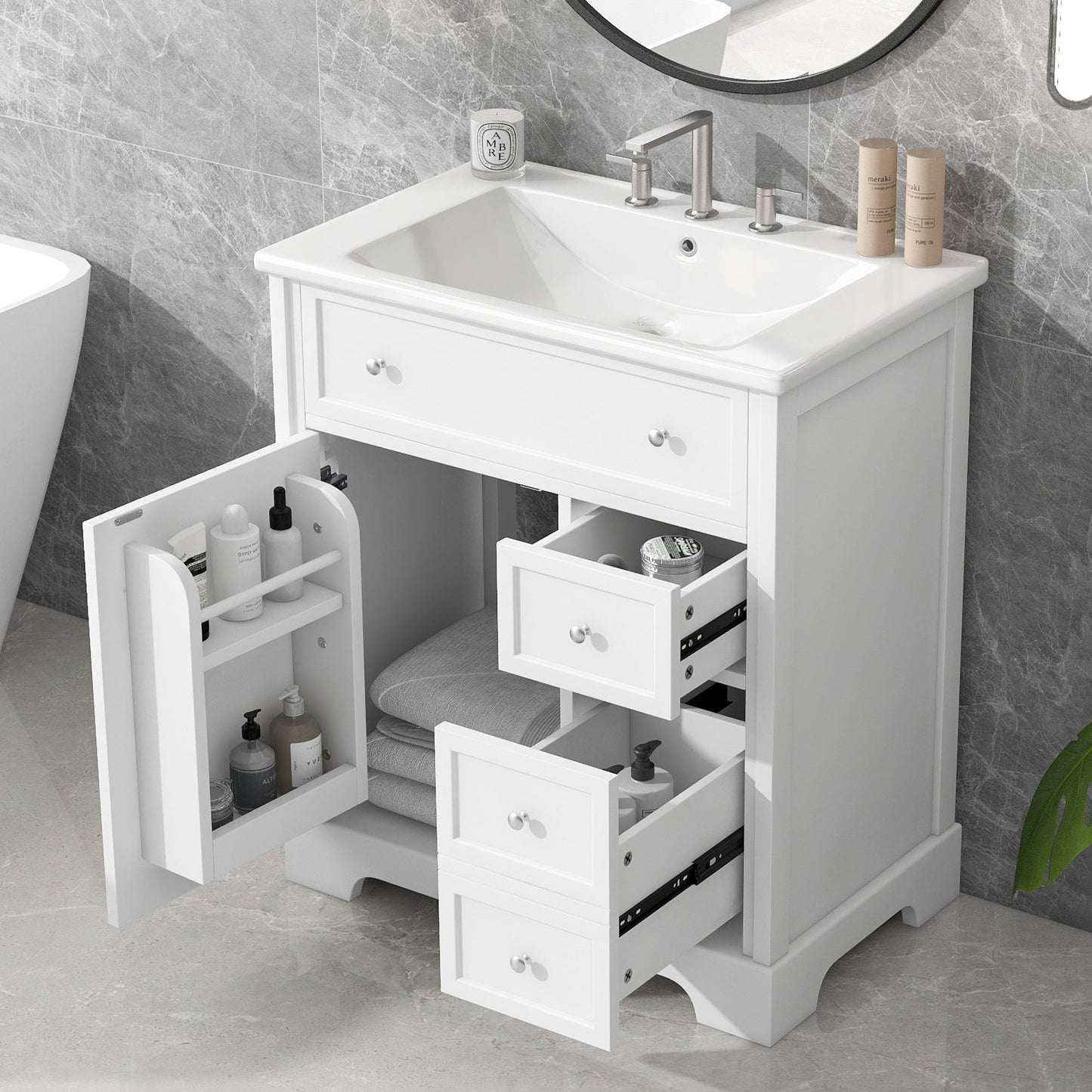 Bathroom Vanity With Sink Top, Cabinet With Door And 2 Drawers - White