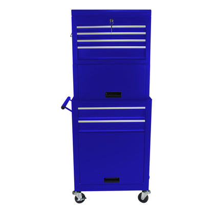 6 Drawer Lockable Tool Cabinet On Wheels, Steel Rolling Tool Chest With Detachable Toolbox