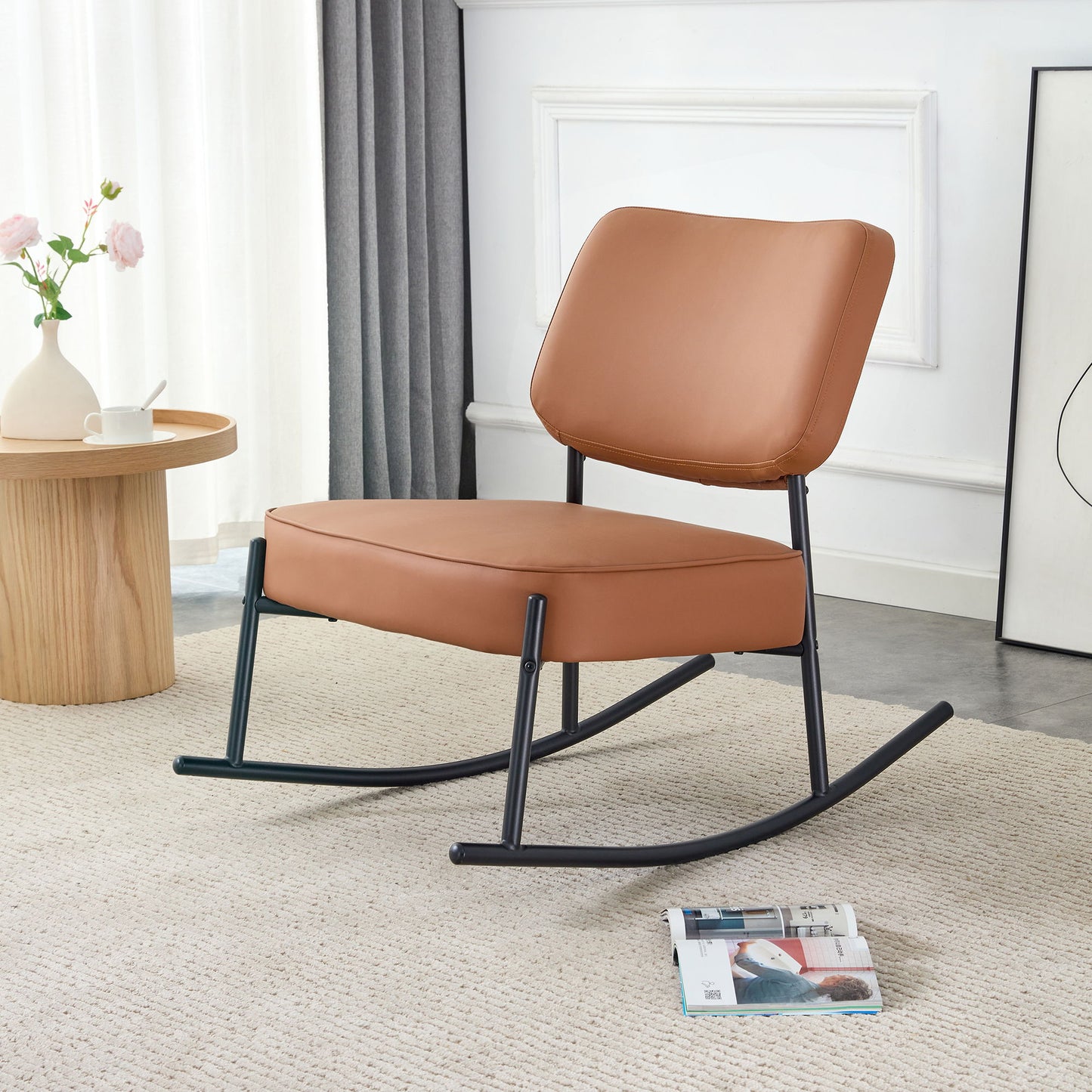 Rocking Chair With Backrest And Metal Legs For Living Room