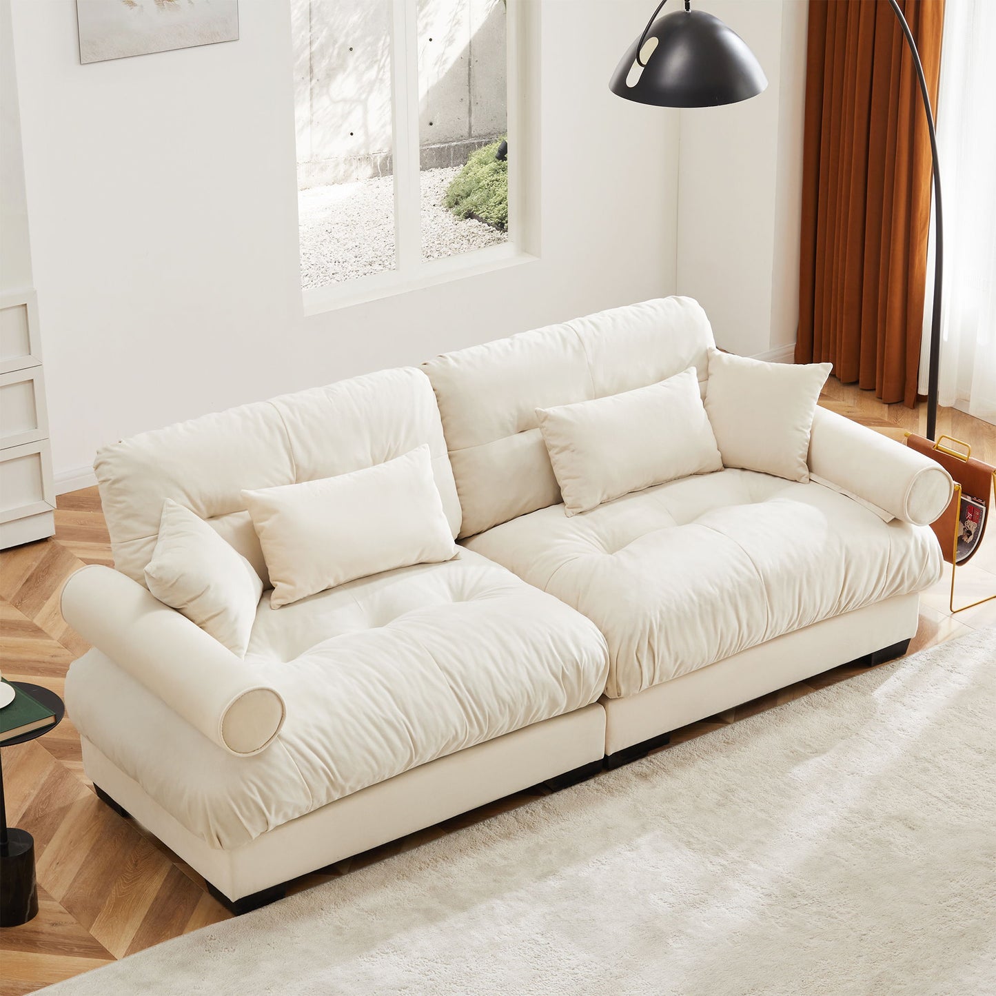 Modern Oversize Sofa With Cloud Like Comfort, Featuring Waist And Throw Pillows