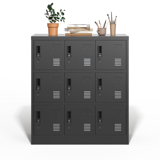 9 Door Employee Storage Locker With Card Slot, Lockers For Office, Gym, School, And Home - Black