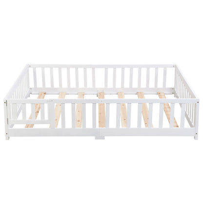 Solid Floor Bed With Door And Fence For Children