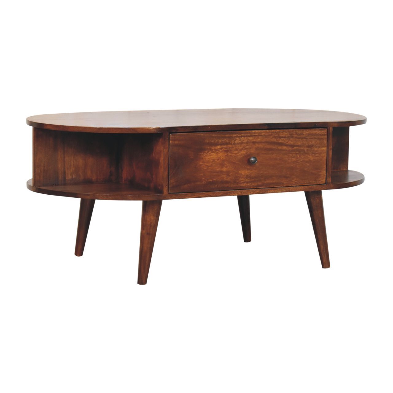 Oval Coffee Table With 1 Drawer - Chestnut