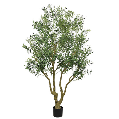 Tall Artificial Olive Tree Large Faux Potted Tree With Natural Trunk And Lifelike Olive Leaves And Fruit - Green