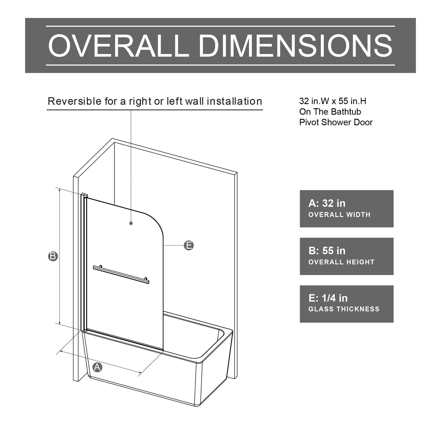 Bohemian Shower Door Bathtub With Tempered Glass And Handle - Matt Black