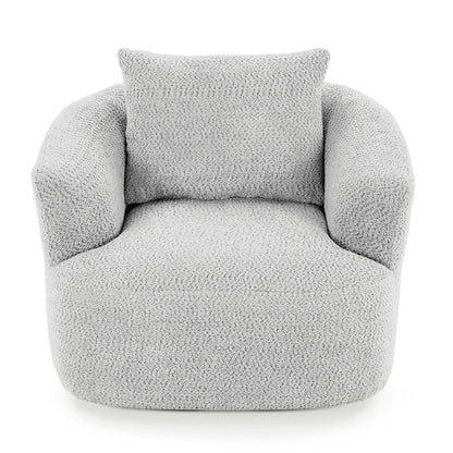 360° Swivel Barrel Sofa Chair With Throw Pillow, Chenille Upholstered Accent Chair