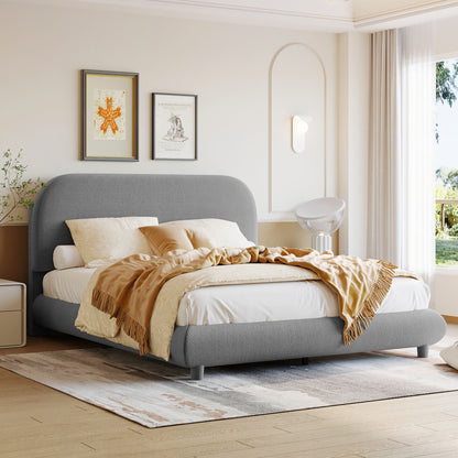Upholstered Platform Bed With Thick Solid Frame And Stylish Curve-Shaped Design