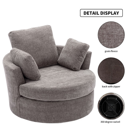 Oversize Round Swivel Chair Cozy Club 360 Degrees Swivel Sofa With 3 Pillows Chenille Fabric For Living Room
