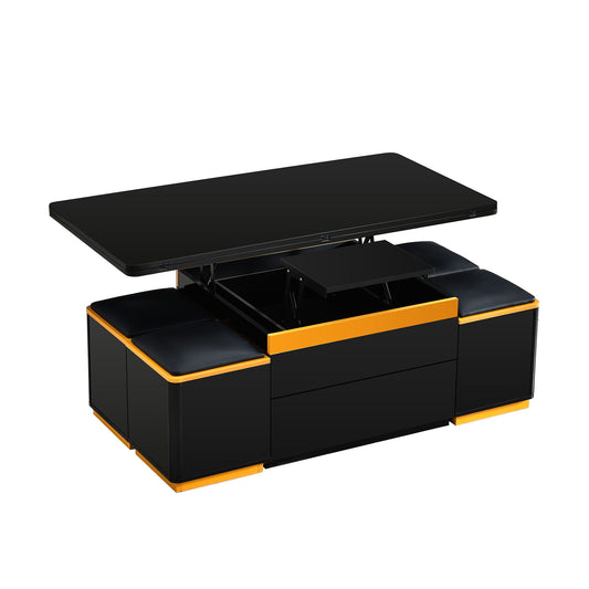 Lift Top Coffee Table With 4 Storage Stools