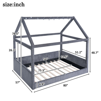 Upholstered House Style Daybed With LED Light Strips