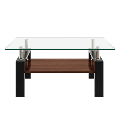 Modern Rectangular Coffee Table With Tempered Glass Top Layer, Table For Living Room - Transparent