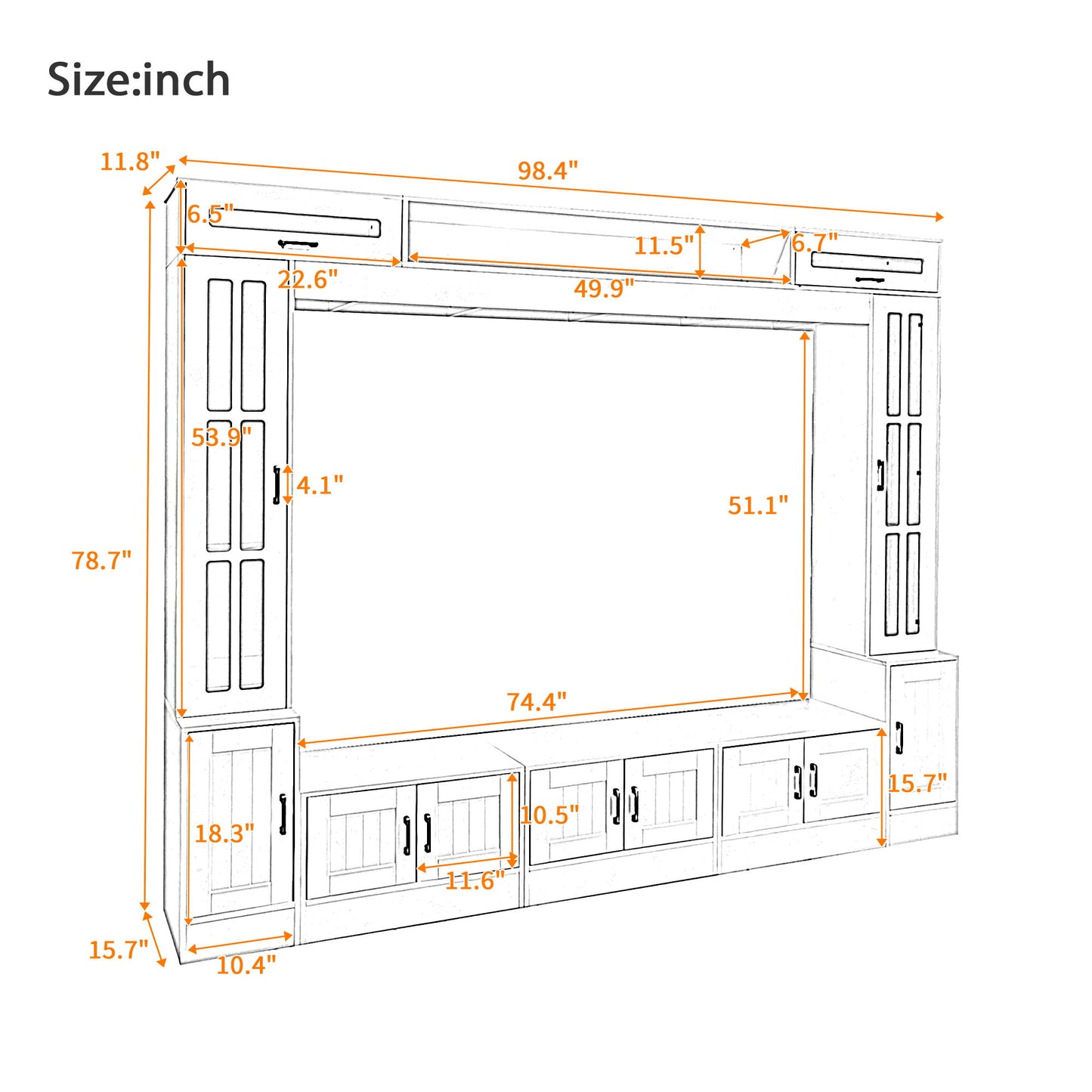 Wall Unit Entertainment Center With Bookshelves For TVs Up To 80"