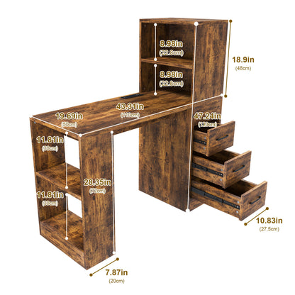 Computer Desk With 4 In 1 Socket & 3 Drawers, 4 Tier Shelves