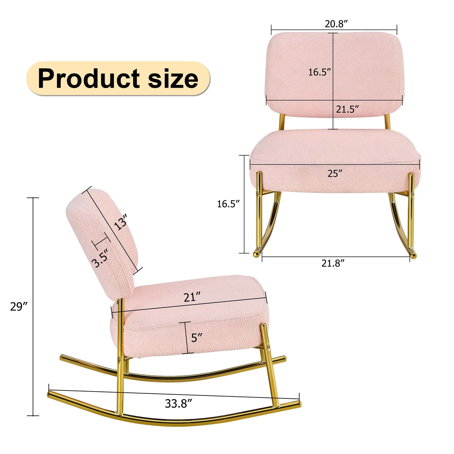 Rocking Chair With Backrest And Metal Legs For Living Room