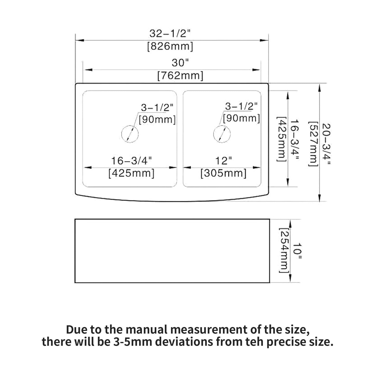 Sink 33" Double Bowl 60 / 40 Kitchen Sink With Deep Basin And Grids - White