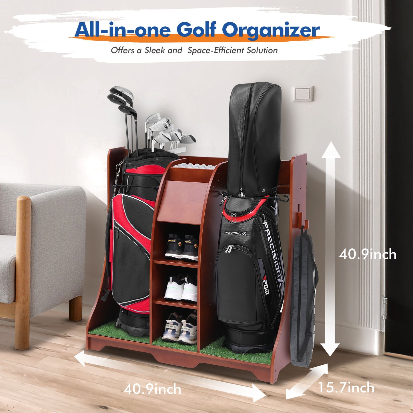 Wood Freestanding Adjustable Multi Use Golf Shelf - Reddish Brown