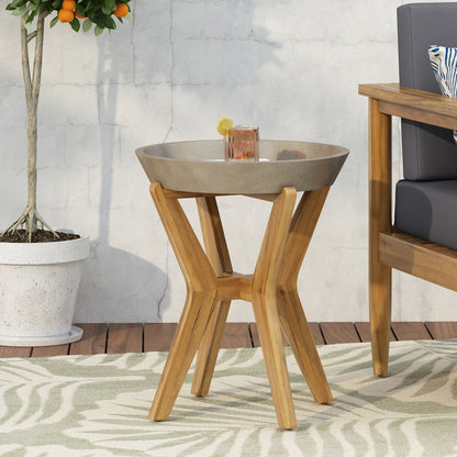 Yukon - Contemporary Side Table With Lightweight Concrete Top And Acacia Wood Frame - Gray