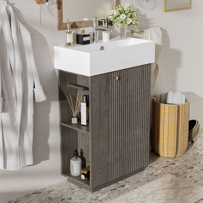 Bathroom Vanity With Sink, Freestanding Wood Grain Cabinet With Storage