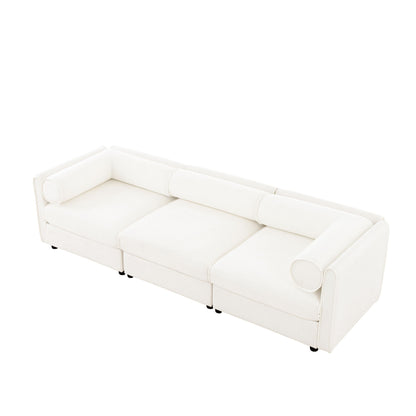 Stylish Chenille Sofa With Storage Seat And Cylindrical Backrest