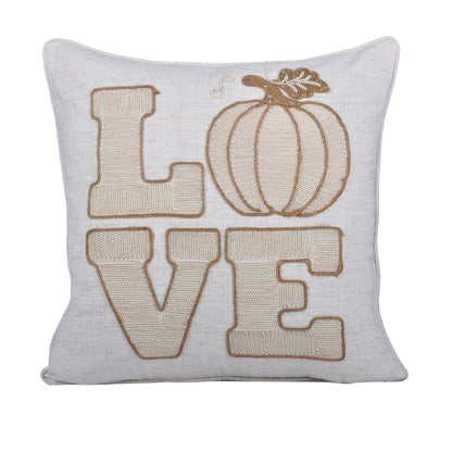 Love Pumpkin Embroidered Throw Pillow - Natural