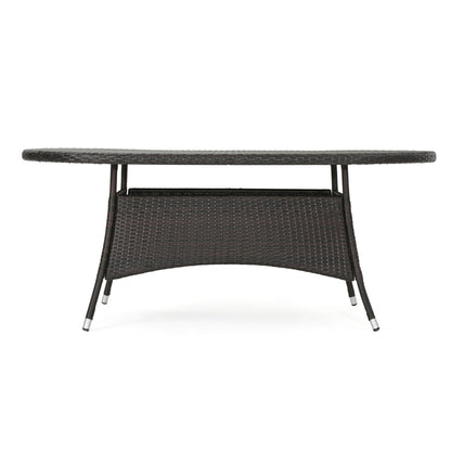 Outdoor Oval Dining Table With Silver Tipped Legs - Brown Multi
