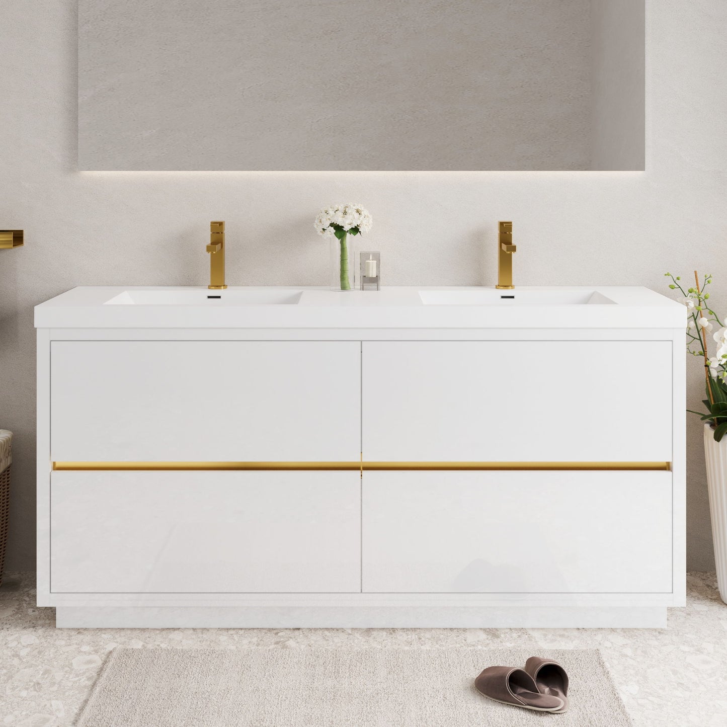 Bathin Freestanding Bathroom Vanity With Double Sinks, Bathroom Storage Vanity Cabinet With Stone Resin Countertop And Soft Close Drawers