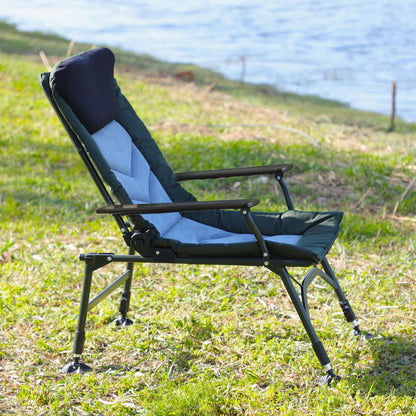 Camping Lounge Chair, Portable Folding Reclining Camping Chair With Adjustable Backrest For Indoor And Outdoor Camping Beach Hiking Fishing - Green / Black