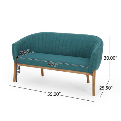 Mid Century Modern Loveseat With Channel Stitched Backrest