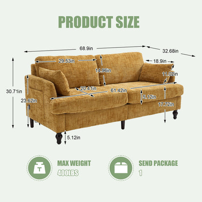 Chenille 2 Seater Sofa With LED Light, USB Charging Port, And Storage Bag