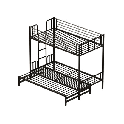 Twin Metal Pull Out Bunk Bed With Guardrail And Built In Ladder, Space Saving Convertible Frame For Bedroom - Black