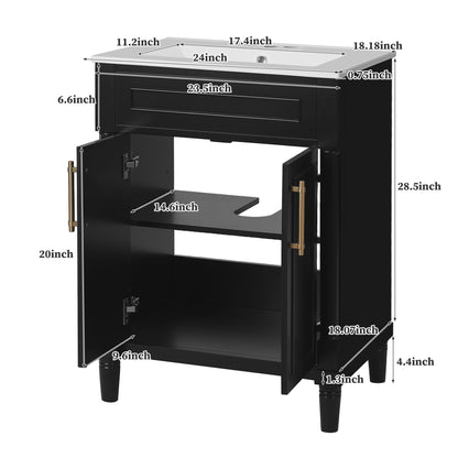 Bathroom Vanity With Integrated Sink, 2 Door Cabinet - Black